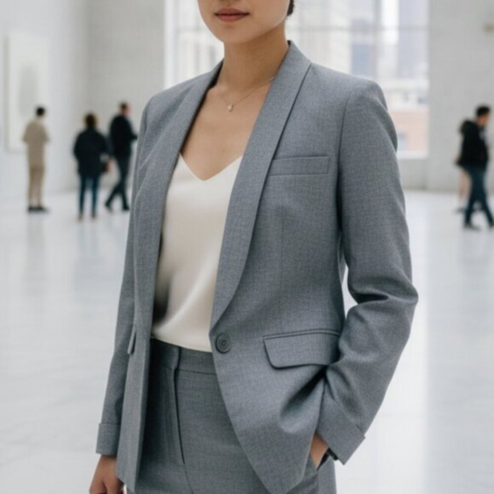 J. Crew Shawl Collar One Button Blazer Jacket in Gray/Blue Size 2